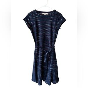 Loft Women's Navy Blue Multicolored Dot Dress Size Small Petite New With Tags